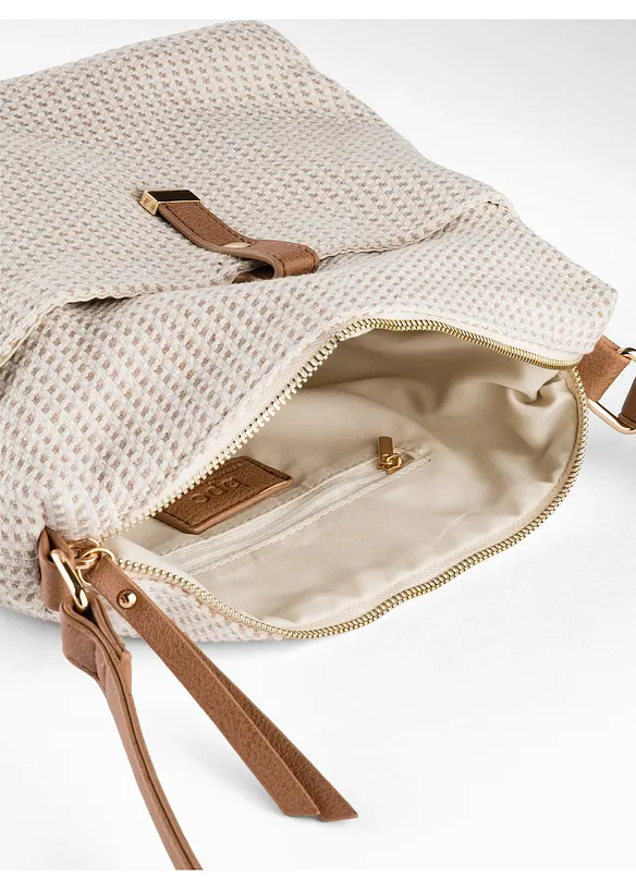 Stoffumhängetasche mit Detail in beige geöffnet - bonprix