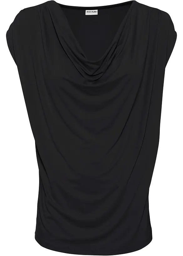 Wasserfall-Shirt aus fließendem Viskose-Mix in schwarz von vorne - bonprix Wasserfall-Shirt aus fließendem Viskose-Mix in schwarz von vorne - bonprix