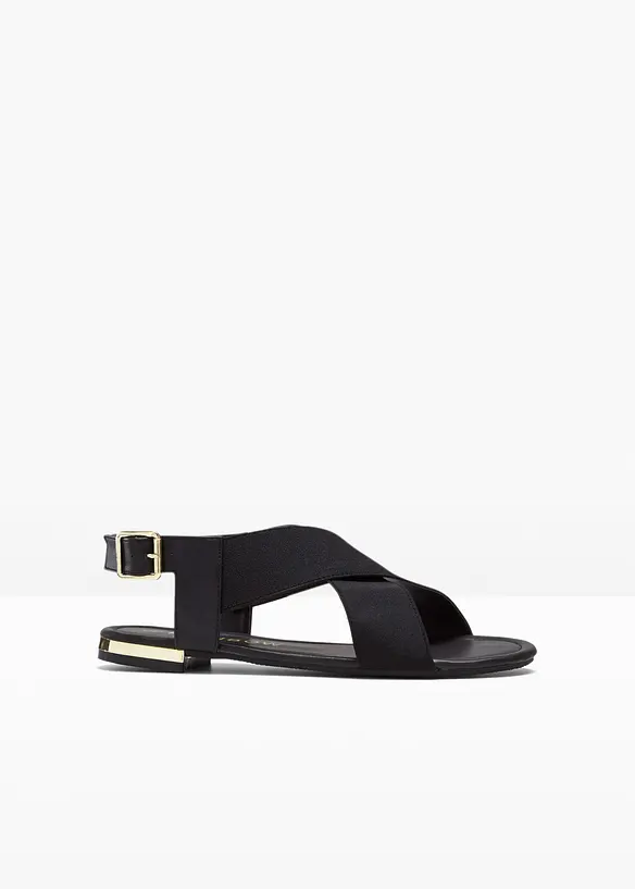 Sandalen mit elastischen Riemen in schwarz von vorne - bonprix