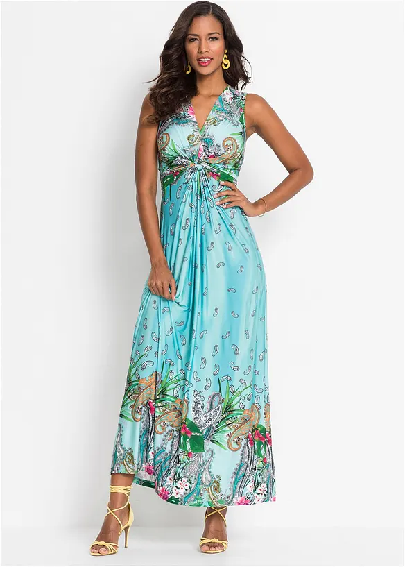 Maxikleid mit dekorativem Knotendetail in blau von vorne (Totalaufnahme) - bonprix Maxikleid mit dekorativem Knotendetail in blau von vorne (Totalaufnahme) - bonprix