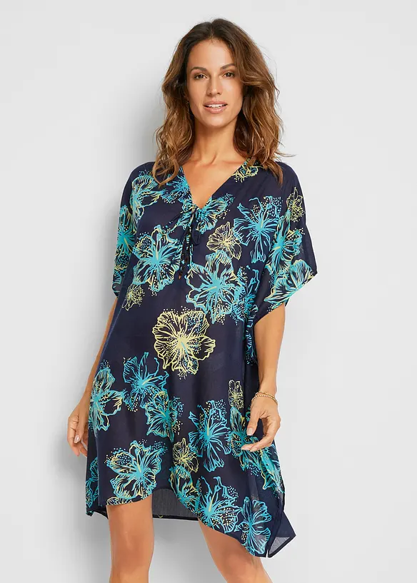 Transparente Strandtunika mit V-Ausschnitt in blau von vorne (Totalaufnahme) - bonprix Transparente Strandtunika mit V-Ausschnitt in blau von vorne (Totalaufnahme) - bonprix