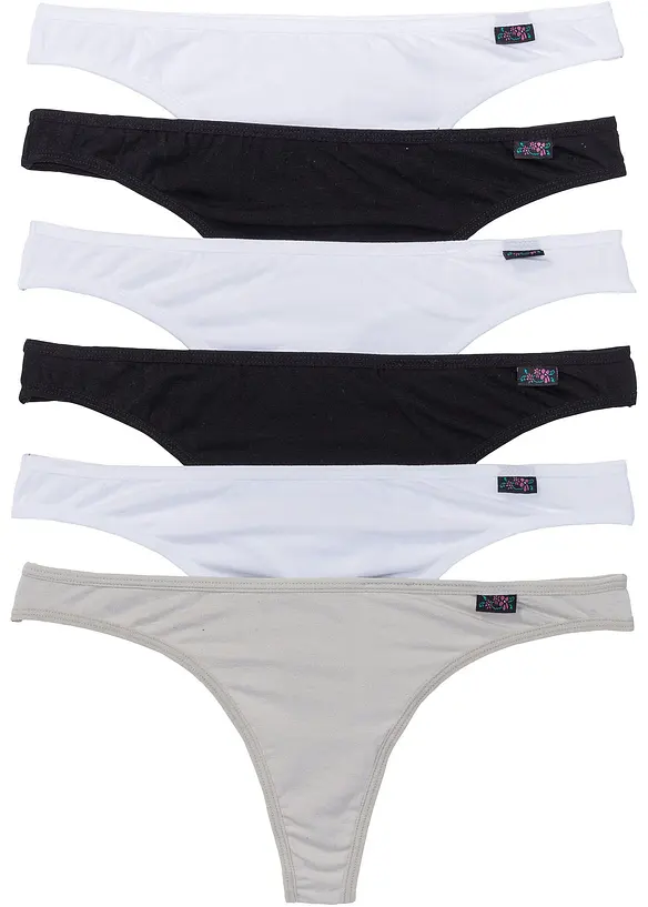 String mit Bio-Baumwolle (6er Pack) in schwarz von vorne - bonprix