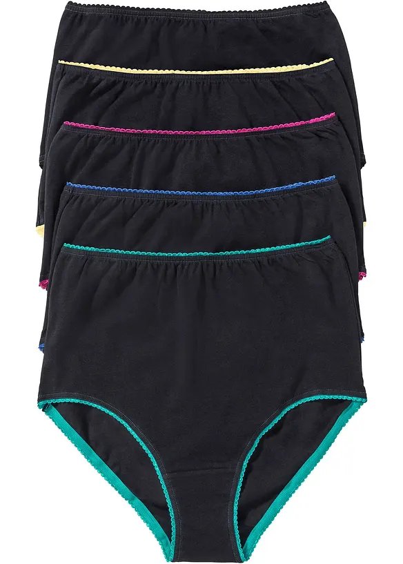 Highwaist Slip mit weicher Baumwolle (5er Pack) in schwarz von vorne - bonprix