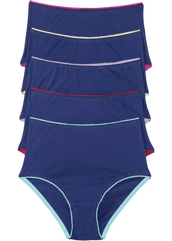 Highwaist Slip mit weicher Baumwolle (5er Pack) in blau von vorne - bonprix
