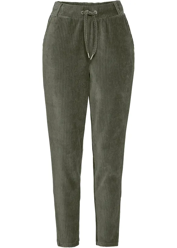 Hose in Cordoptik mit elastischem Bund in grün von vorne - bonprix Hose in Cordoptik mit elastischem Bund in grün von vorne - bonprix