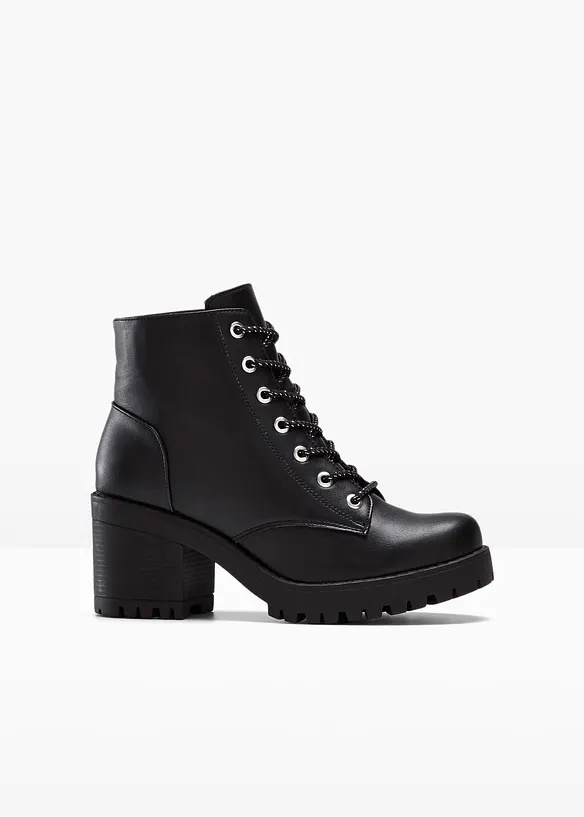 Schnürboots mit Blockabsatz in schwarz von vorne - bonprix