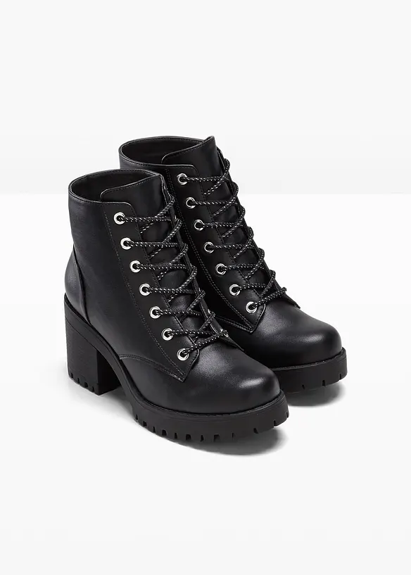 Schnürboots mit Blockabsatz in schwarz - bonprix
