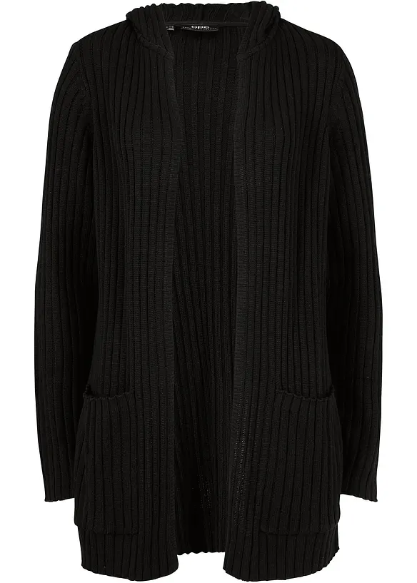 Strickjacke mit Kapuze in schwarz von vorne - bonprix Strickjacke mit Kapuze in schwarz von vorne - bonprix