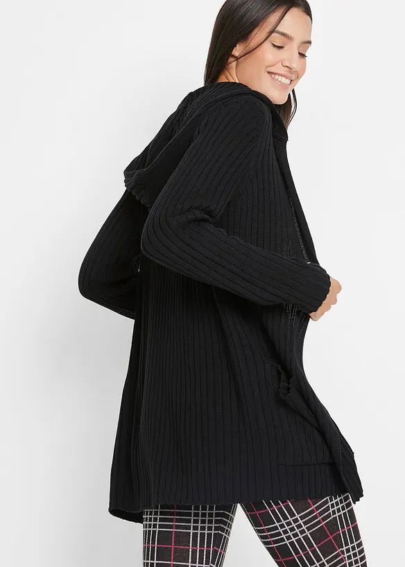 Strickjacke mit Kapuze in schwarz von hinten (im Anschnitt) - bonprix Strickjacke mit Kapuze in schwarz von hinten (im Anschnitt) - bonprix