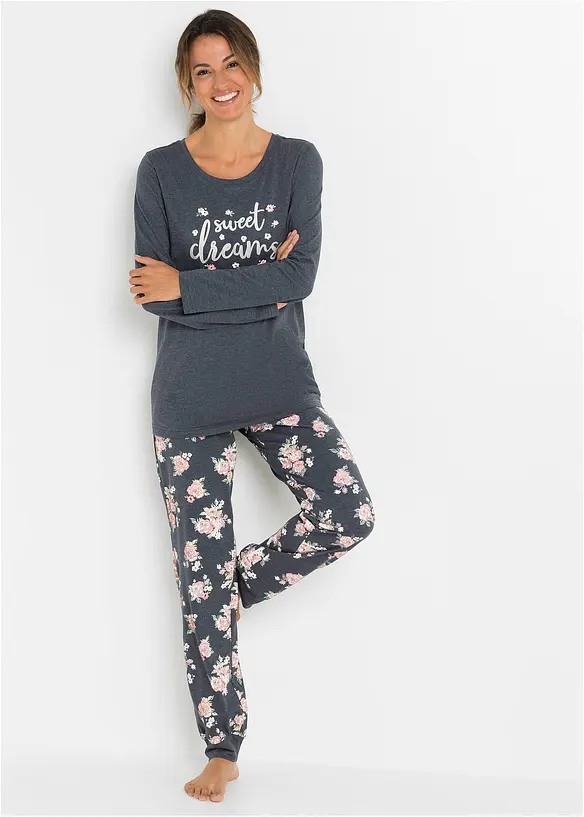 Pyjama mit Bio-Baumwolle in blau von vorne (Totalaufnahme) - bonprix