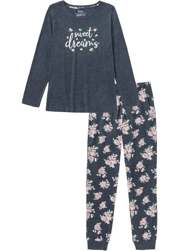 Pyjama mit Bio-Baumwolle in blau von vorne - bonprix