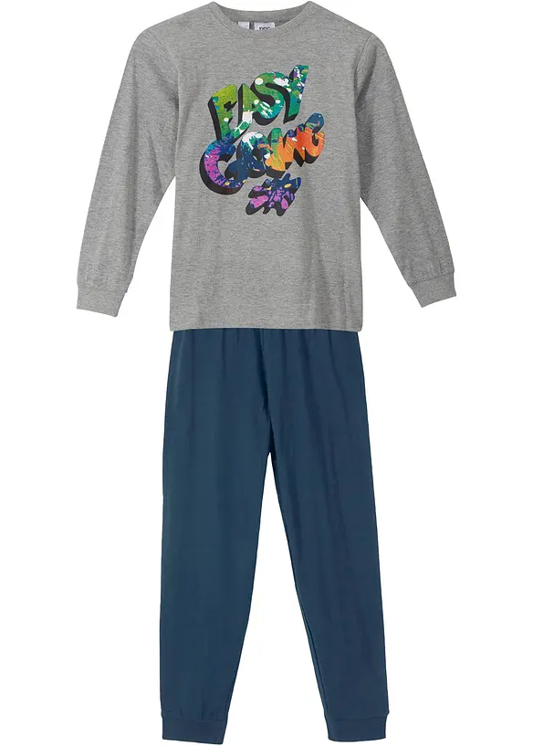 Pyjama mit weicher Bio-Baumwolle  (2-tlg. Set) in grau - bonprix