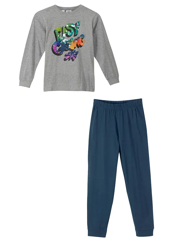 Pyjama mit weicher Bio-Baumwolle  (2-tlg. Set) in grau - bonprix