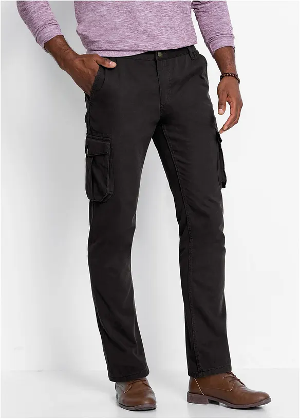Regular Fit Cargohose mit Dehnbund, Straight in schwarz von vorne - bonprix