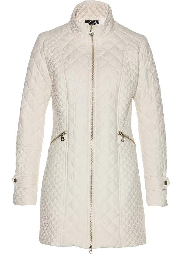 Steppmantel mit hohem Kragen in beige von vorne - bonprix