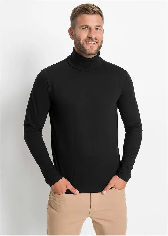 Rollkragenshirt aus reiner Bio-Baumwolle in schwarz von vorne (im Anschnitt) - bonprix