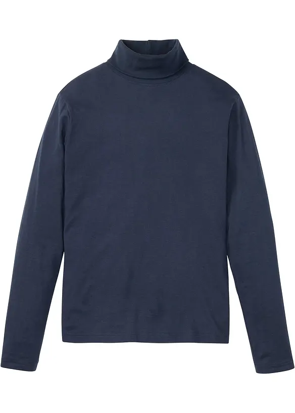 Rollkragenshirt aus reiner Bio-Baumwolle in blau von vorne - bonprix