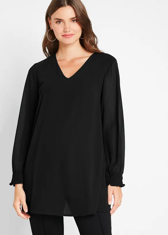 Long- Tunikabluse in schwarz von vorne (im Anschnitt) - bonprix Long- Tunikabluse in schwarz von vorne (im Anschnitt) - bonprix