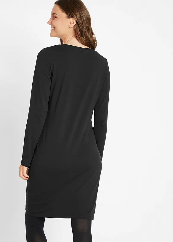 Jerseykleid aus Baumwolle mit Stretch (2er Pack) in schwarz von hinten (Totalaufnahme) - bonprix