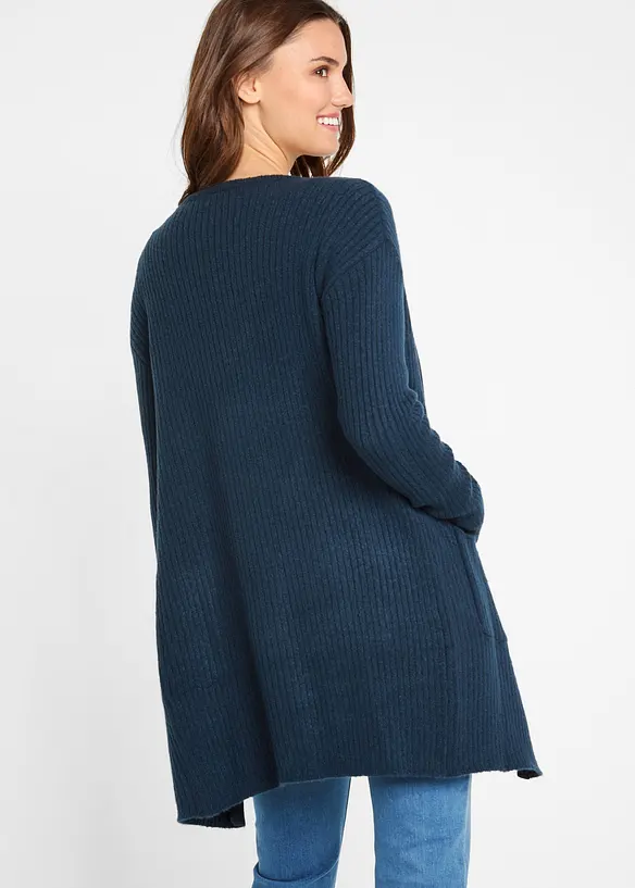 Longstrickjacke in breiter Rippenstruktur in blau von hinten (im Anschnitt) - bonprix Longstrickjacke in breiter Rippenstruktur in blau von hinten (im Anschnitt) - bonprix