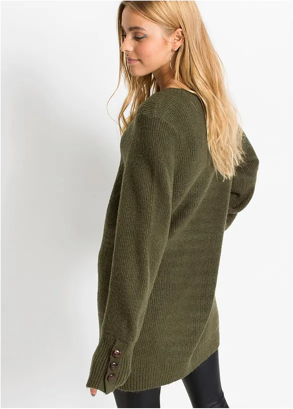 Longpullover mit Knöpfen in grün von hinten (im Anschnitt) - bonprix