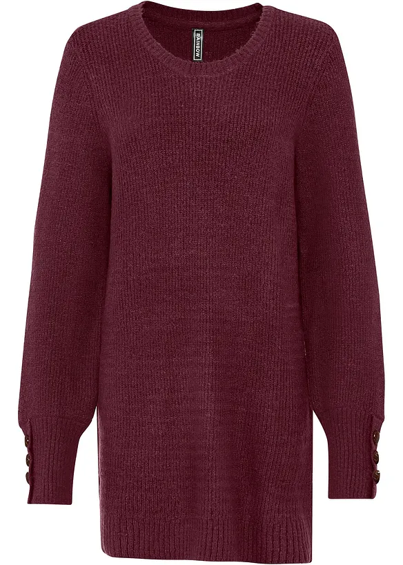 Longpullover mit Knöpfen in rot von vorne - bonprix