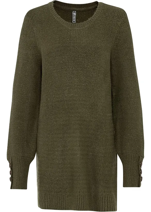 Longpullover mit Knöpfen in grün von vorne - bonprix