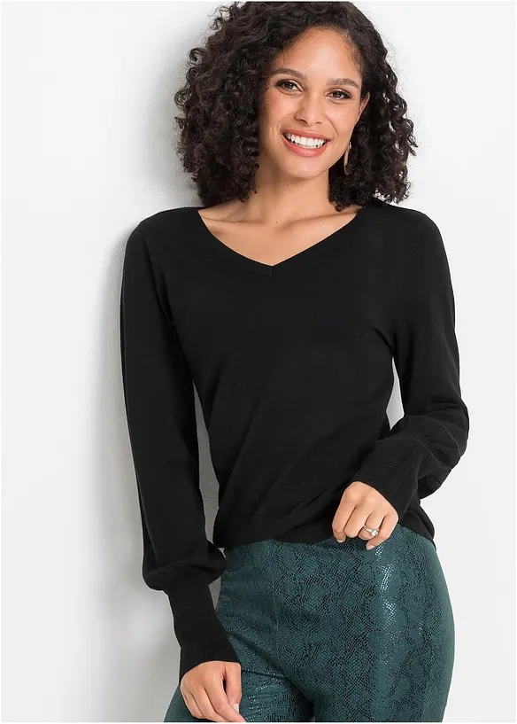 Pullover mit Ballonärmeln in schwarz von vorne (im Anschnitt) - bonprix