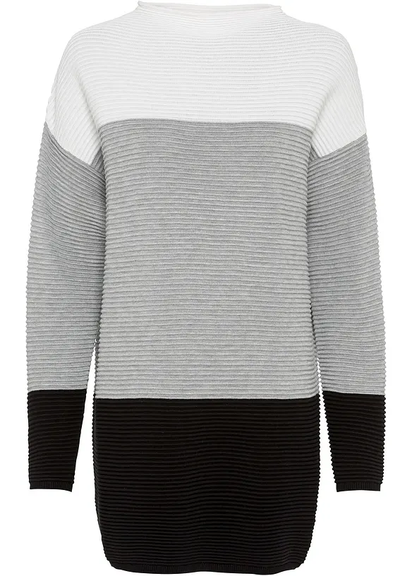 Gestreifter Long-Pullover in weiß von vorne - bonprix