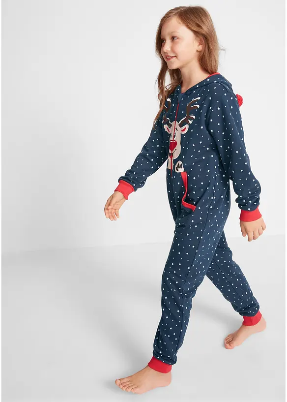 Kinder Sweatoverall in blau von vorne (Totalaufnahme) - bonprix