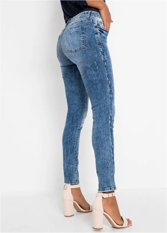 Skinny-Jeans Mid Waist, Stretch in blau von hinten - bonprix