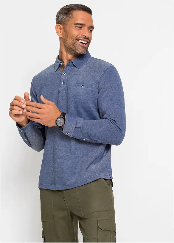 Poloshirt aus robustem Piqué in blau von vorne (im Anschnitt) - bonprix
