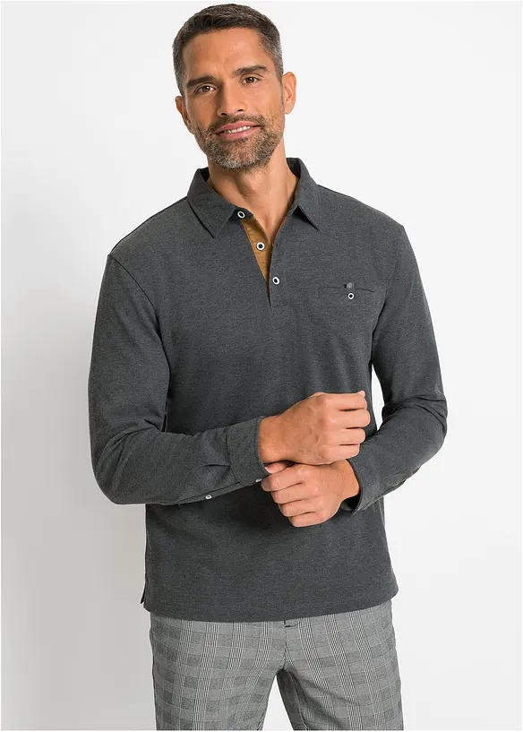 Poloshirt aus robustem Piqué in grau von vorne (im Anschnitt) - bonprix