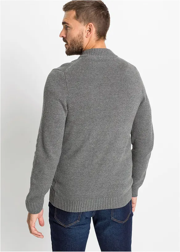 Feinstrickjacke aus reiner Baumwolle in grau von hinten (im Anschnitt) - bonprix