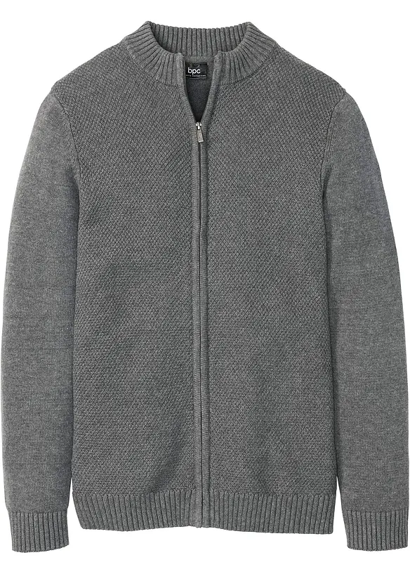 Feinstrickjacke aus reiner Baumwolle in grau von vorne - bonprix