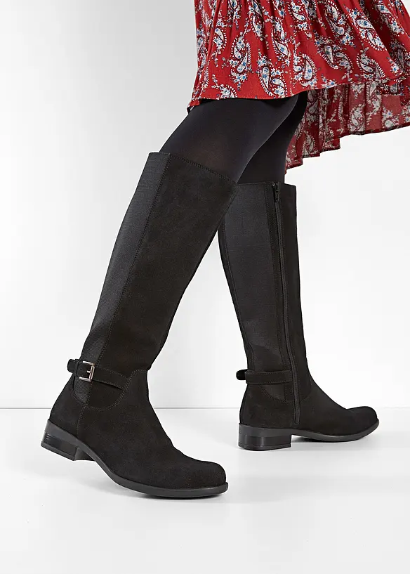 Weitschaftstiefel aus Leder in schwarz - bonprix