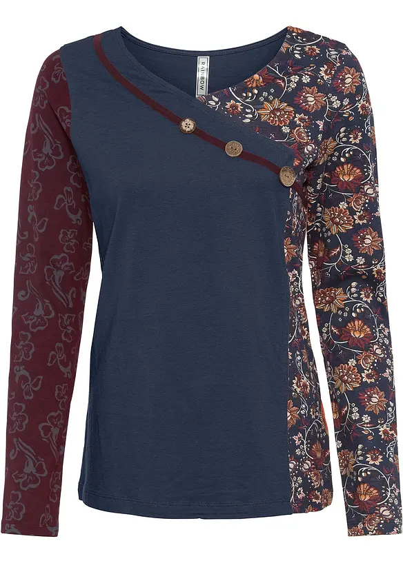 Langarmshirt mit Knöpfen in blau von vorne - bonprix