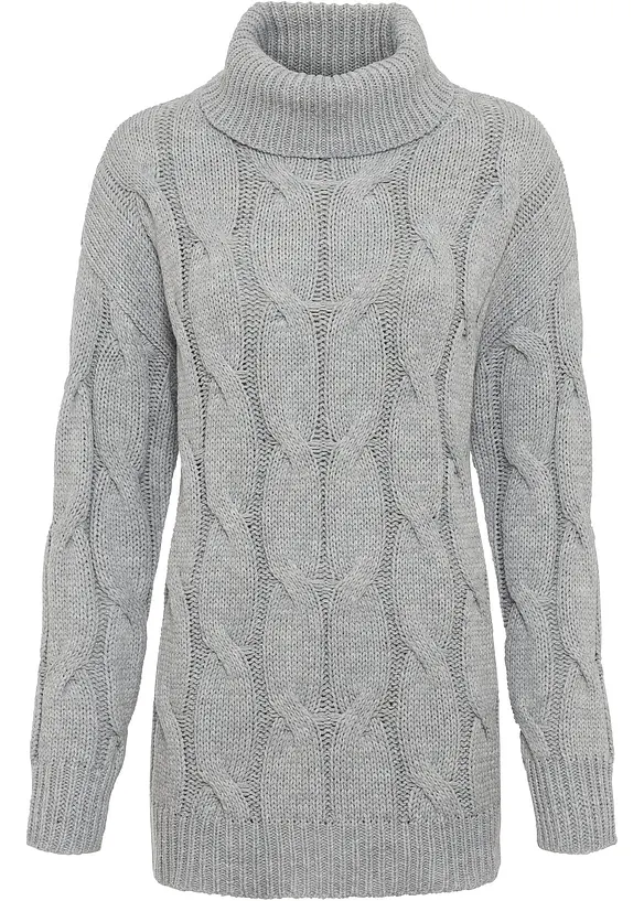 Pullover mit Zopfmuster in grau von vorne - bonprix