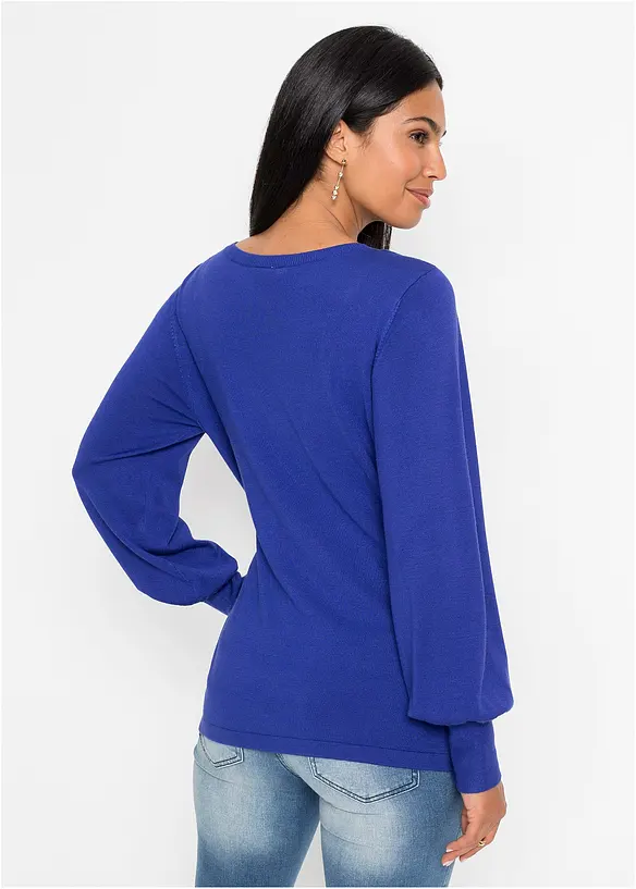 Pullover mit Ballonärmeln in blau von hinten (im Anschnitt) - bonprix
