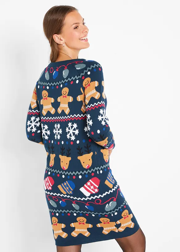 Weihnachts-Strickkleid in blau von hinten (Totalaufnahme) - bonprix Weihnachts-Strickkleid in blau von hinten (Totalaufnahme) - bonprix