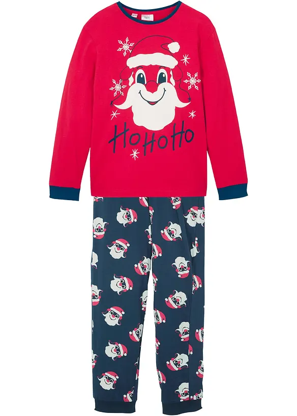 Pyjama aus weicher Baumwolle (2-tlg. Set) in blau von vorne - bonprix