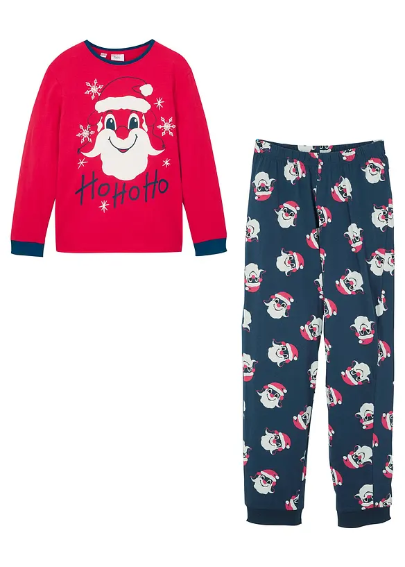 Pyjama aus weicher Baumwolle (2-tlg. Set) in blau von vorne - bonprix