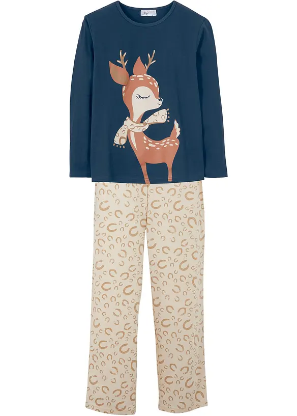 Pyjama aus reiner Bio-Baumwolle (2-tlg. Set) in blau von vorne - bonprix
