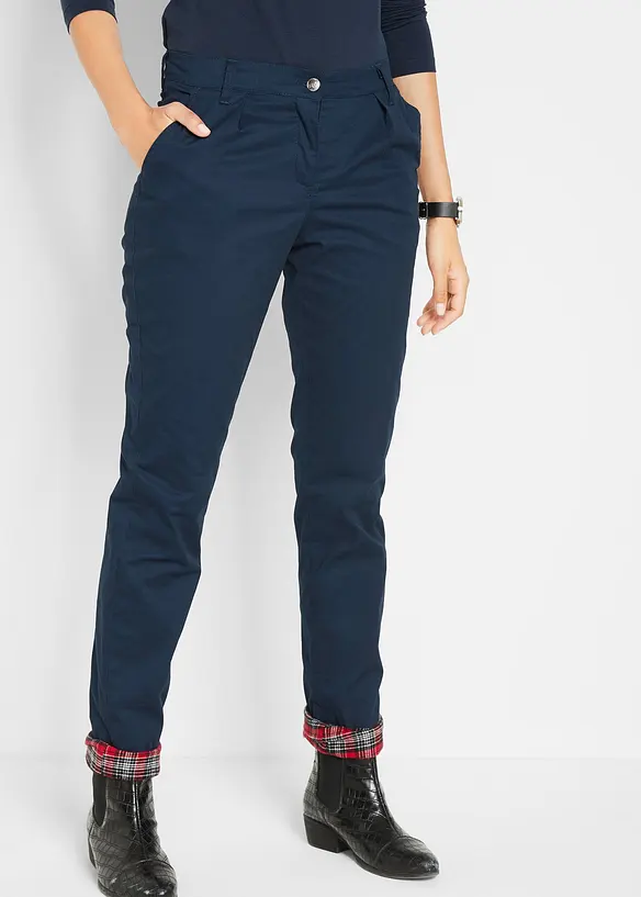 Gefütterte Chinohose aus elastischem Baumwoll-Mix in blau von vorne - bonprix Gefütterte Chinohose aus elastischem Baumwoll-Mix in blau von vorne - bonprix