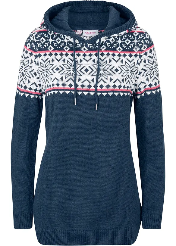 Norweger-Pullover mit Kapuze in blau von vorne - bonprix Norweger-Pullover mit Kapuze in blau von vorne - bonprix