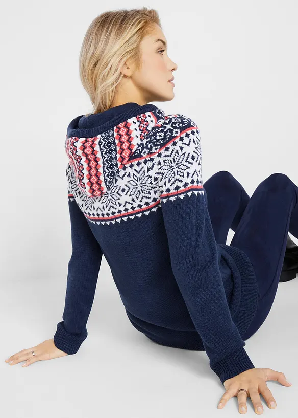 Norweger-Pullover mit Kapuze in blau von hinten (im Anschnitt) - bonprix Norweger-Pullover mit Kapuze in blau von hinten (im Anschnitt) - bonprix