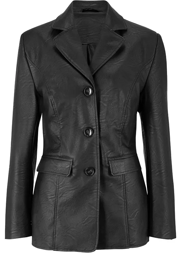 Lederimitat-Longblazer in schwarz von vorne - bonprix Lederimitat-Longblazer in schwarz von vorne - bonprix