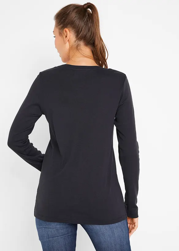 Langarmshirt aus reiner Baumwolle in schwarz von hinten (im Anschnitt) - bonprix Langarmshirt aus reiner Baumwolle in schwarz von hinten (im Anschnitt) - bonprix
