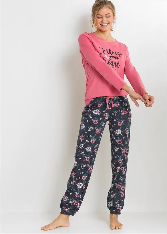 Pyjama aus reiner Bio-Baumwolle in rosa von vorne (Totalaufnahme) - bonprix