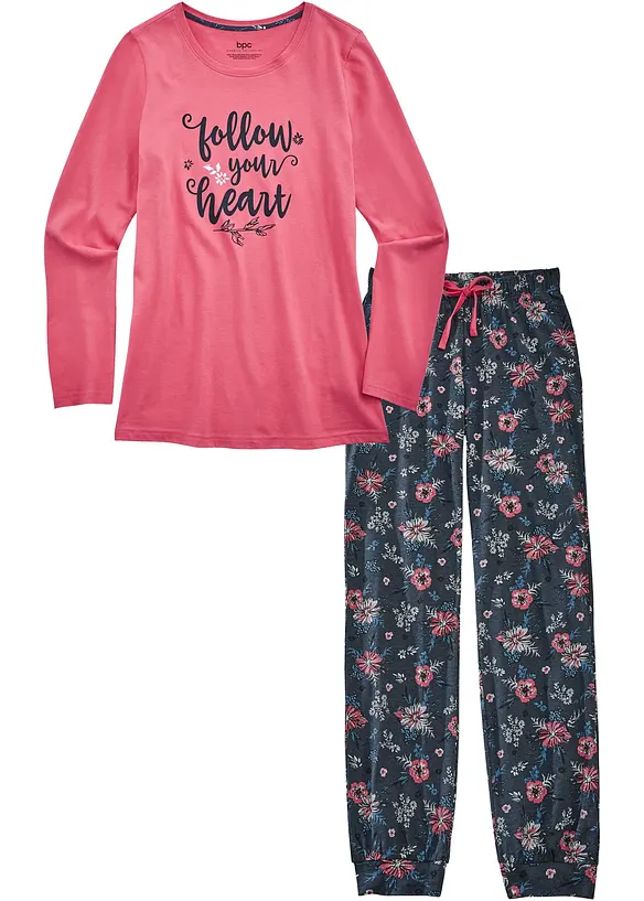 Pyjama aus reiner Bio-Baumwolle in rosa von vorne - bonprix